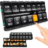 Tablettenbox 7 Tage, Pillendose 14 Tage 2 Fächer, Morgens Abends Medikamentenbox 14 Fächer mit Druckknopf Design, Tabletten Organizer für Fischöl, Nahrungsergänzungsmittel