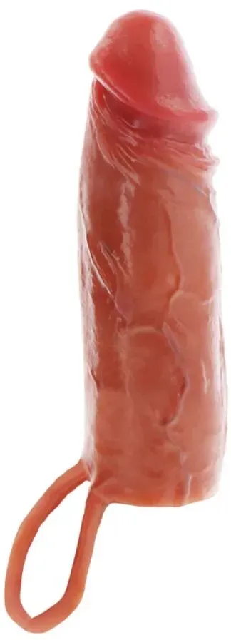 GET REAL  FEUCHTIGKEITSSPENDENDE SILIKON-PENISHÜLLE IN KARAMELL, 16 CM
