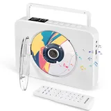 Bluetooth CD Player mit Tragegriff, Tragbarer Vertikaler CD Players Kinder mit integrierten Lautsprechern Unterstützt FM Radio, USB Wiedergabe, AUX-IN, CD-Player mit Fernbedienung für Zuhause