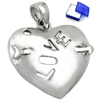 unbespielt Herzanhänger Anhänger Herz - LOVE - glänzend rhodiniert 925 Silber 21 x 21 mm, Silberschmuck für Damen und Herren silberfarben