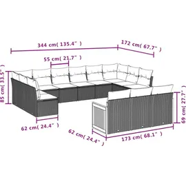 vidaXL Gartensofa-Set 13-tlg. grau Polyrattan