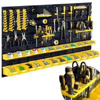 Humberg Werkzeugwand Werkstatteinrichtung - Lochwand - Wandregal für Werkstatt - 8 Module - 54 Teile - Schwarz Gelb - 128 x 76 cm