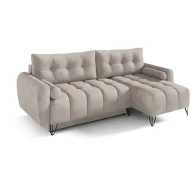 beautysofa Ecksofa MALAGA MINI Beige, L-Form - mit Schlaffunktion, Bettkasten & universeller Ottomane - Beige