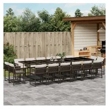 vidaXL 17-tlg. Garten-Essgruppe mit Kissen Braun Poly Rattan
