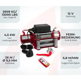 Rotfuchs Seilwinde Stahl 5909 kg rot