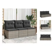 vidaXL Gartensofa mit Kissen 3-Sitzer Grau Poly Rattan