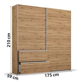 Rauch Möbel Sevilla Schrank Kleiderschrank Schwebetürenschrank, Eiche Artisan, Holz, Griffleisten alufarbig, 2-türig, inkl. 2 Kleiderstangen, 2 Einlegeböden BxHxT 175x210x59 cm