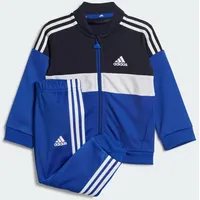 Adidas Tiberio 3-Streifen Colorblock Shiny Kids Trainingsanzug petrolblau|WEISS|alpine blue