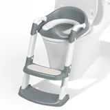 COOSEYA Toilettensitz Kinder, Toilettensitze für Jungen Mädchen, Kinder Toilettensitz mit Treppe,WC Sitz Kind Zusammenklappbar Rutschfest Spritzschutz Weiche Polsterung Sicherheitsgriffe (Grau)