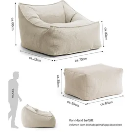 mokebo Sitzsack Sessel mit Hocker aus Cord Der Lümmel XXL Sitzsack, Cord Sessel oder Sitz Sessel in Grau
