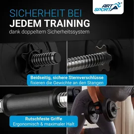 ArtSport 3in1 Hantelset Hantel-Set 60 kg schwarz/silber