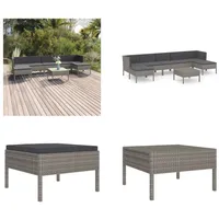 vidaXL 8 tlg. Garten Lounge Set mit Auflagen Poly Rattan Grau - Garten-Sofagarnitur - Garten-Sofagarnituren - Gartensofa-Set - Gartensofa-Sets - Grau