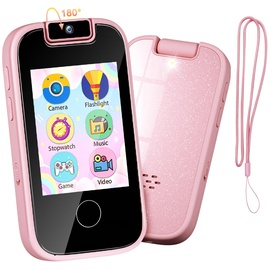 PTHTECHUS Kinderkamera Spielzeug Handy für Mädchen Jungen - Touchscreen MP3-Player mit Flip Kamera, Habit Tracker, Spiele, Alphabet, pädagogische Lernen Geburtstagsgeschenke für 3-12 (Rosa)