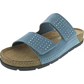 ROHDE Pantolette Leder Kork Klettverschluss Glitzer Soave 5414, Größe:41 EU, Farbe:Blau - 41