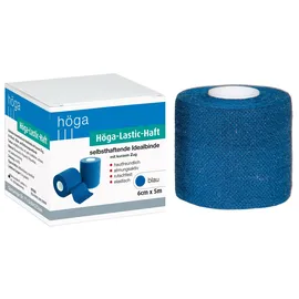 HÖGA Höga-Lastic-Haft blau, kohäsive selbsthaftende Idealbinde mit kurzem Zug - 6 cm x 5 m gedehnt, atmungsaktiv, rutschfest, elastisch