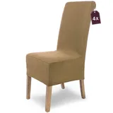 SCHEFFLER-Home Stuhlhussen Stretch Sofia/Stretch Stuhlhussen Beige 4er Set/elastische Stuhlabdeckungen/Stuhlhussen Schwingstühle/Flanell Spann-Stuhlhussen Hochlehner mit Gummiband