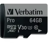 Verbatim microSDXC Pro 64GB Class 10 UHS-I U3 + SD-Adapter