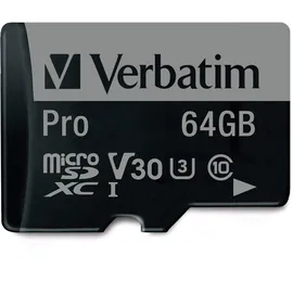 Verbatim microSDXC Pro 64GB Class 10 UHS-I U3 + SD-Adapter