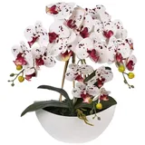 Kunstblume Künstliche Orchidee im Topf, weiß-dunkelrote Orchidee 53 cm, Sarcia.eu