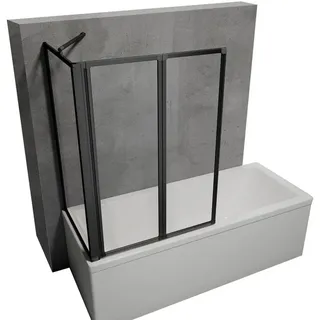Schulte Duschwand für Badewanne Smart, Höhe: 121 cm, 2-teilig mit Seitenwand 68-71 cm, 3 mm Sicherheitsglas (ESG) Klar hell, inkl, Klebemontage, Schwarz-matt, Black Style, D133270 68 50