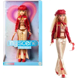 Mattel Barbie Signature My Scene Barbie-Sammlerpuppe - mit Kunstlederjacke, ausgestellter Hose, Satteltasche und Puppenständer, HYC17
