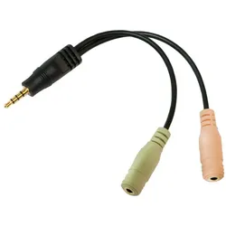 LogiLink Audio Klinken Adapter 4-polig 3,5mm Stecker auf 2x 3,5mm Buchse