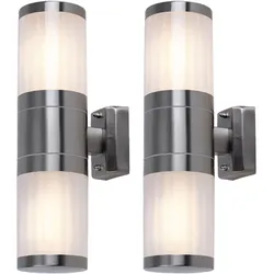 2er Set RGB LED Up Down Außen Wand Leuchten dimmbar FERNBEDIENUNG Edelstahl Balkon Garten Lampen