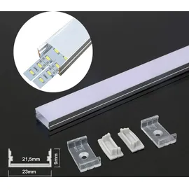 Energmix 2 Meter 23mm Breite Aluprofil Alu Schiene Profil LED Kanal für LED Strip mit Milchglas Abdeckung Profil N