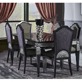 Casa Padrino Luxus Barock Esstisch Schwarz / Silber - Edler Massivholz Esszimmertisch - Prunkvolle Barock Esszimmer Möbel