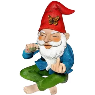 Wedhapy Gartenzwerg Mittelfinger 15 cm hoch Kunstharz lustige Gartenzwerge freche rauchende ungezogene Zwerge farbechte Mini-Zwerge für Weihnachten