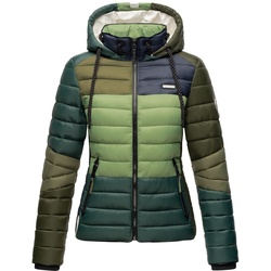 NAVAHOO Damen Steppjacke leichte Übergangsjacke mit Kapuze im Colourblocking Stil Lulana Multikulti