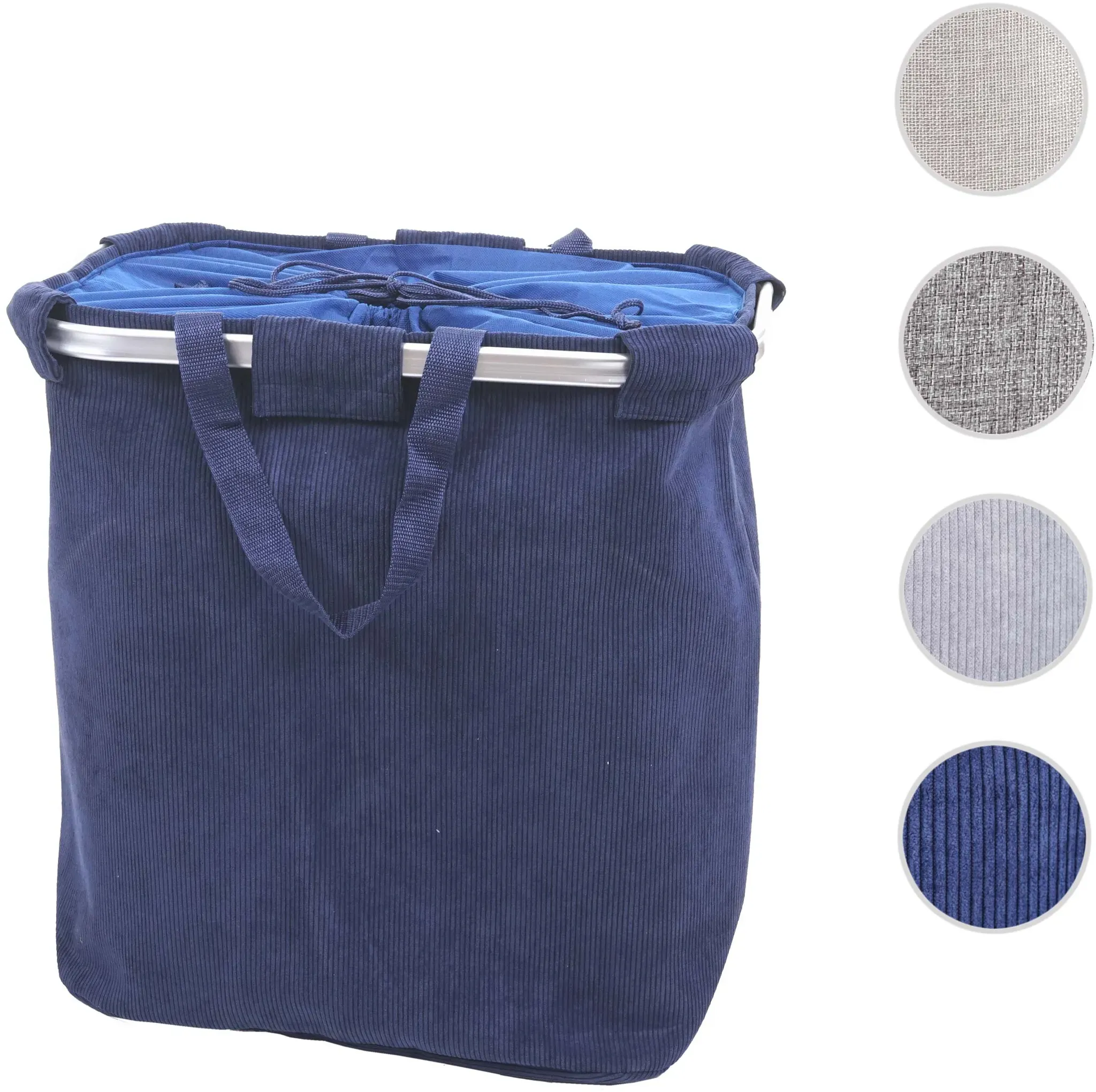 Wäschesammler HWC-C34, Laundry Wäschekorb Wäschebehälter mit Kordelzug, 2 Fächer Henkel 54x52x32cm 89l ~ cord blau