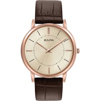 Bulova Classic Rose Gold Brown Leather Strap Men's Watch