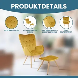 Albatros Ohrensessel mit Hocker YORK, Samt Bezug, bequem gepolstert, Fernsehsessel, Polstersessel, Farbe Ohrensessel:Gold