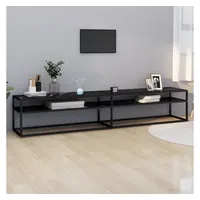 Furnicato TV-Schrank Schwarz Marmor-Optik 220x40x40,5 cm Hartglas