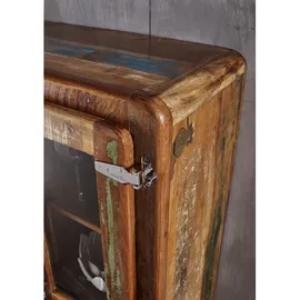 Massivmoebel24 Vitrine Altholz 90x38x140 mehrfarbig lackiert FREEZY #34