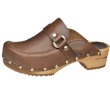 Sanita Lillen offener Clog | Original handgemacht | Leder-Holzclogs für Damen | Nachhaltige Sohle | Braun | 36 EU - 36 EU