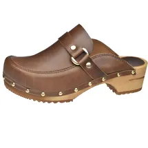 Sanita Lillen offener Clog | Original handgemacht | Leder-Holzclogs für Damen | Nachhaltige Sohle | Braun | 36 EU - 36 EU