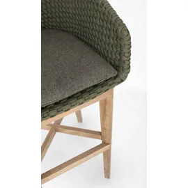 BIZZOTTO Barhocker Coachella aus Teakholz mit Kissen, modern skandinavisch, grün, Outdoor geeignet