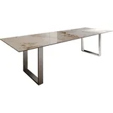 DeLife Esstisch Edge 300x100 Keramik Minas Melange Weiß-Beige Edelstahl Schmal,