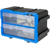 HMF Sortimentskasten Kunststoff 29,5 x 19,5 x 16 cm Blau/Schwarz 2 Schubladen 4 Fächer