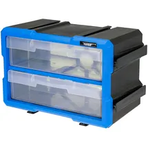 HMF Sortimentskasten Kunststoff 29,5 x 19,5 x 16 cm Blau/Schwarz 2 Schubladen 4 Fächer
