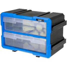 HMF Sortimentskasten Kunststoff 29,5 x 19,5 x 16 cm Blau/Schwarz 2 Schubladen 4 Fächer