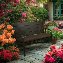 Relaxdays Gartenbank mit Sitzkissen, Holzoptik, HBT: 78 x 118 x 66 cm, 2-Sitzer, stabile Balkonbank, Sitzbank, braun