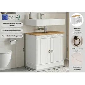 OTTO home Waschbeckenunterschrank OTTO HOME "Indra, Badschrank, Badmöbel, Badezimmerschrank", weiß, honig, B:64cm H:66cm T:32cm, Massivholz, Schränke, Waschbeckenunterschrank, aus massiver Kiefer, 2 Türen, FSC-zertifiziert