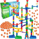 Marble Genius Murmelbahn (150 komplette Teile) Labyrinthbahn Rennspiel für Erwachsene, Teenager, Kleinkinder Kinder im Alter von 4-8 Jahren, (85 durchsichtige Murmelteile + 65 Glasmurmeln), Super Set