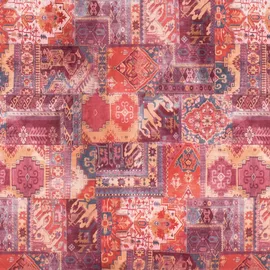 Supellex Sofia Ohrensessel mit Hockerr | Patchwork, Samt-Velours, Orient Rot