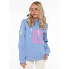 Zwilling Zwillingsherz Sweatshirt, mit "Smile"-Aufdruck in Neonfarben und gesticktem Smiley am Ärmel, blau