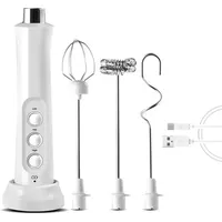 Elektrischer Milchaufschäumer – USB-aufladbarer Milchaufschäumer – 3-stufiger elektrischer Milchaufschäumer mit Edelstahl-Schneebesen für Kaffee,