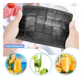 Intirilife 2x Eiswürfelformen in SCHWARZ - 2er Set à 24 Fächer Eiswürfel Silikonformen mit Deckel - 18 x 13 x 2.5